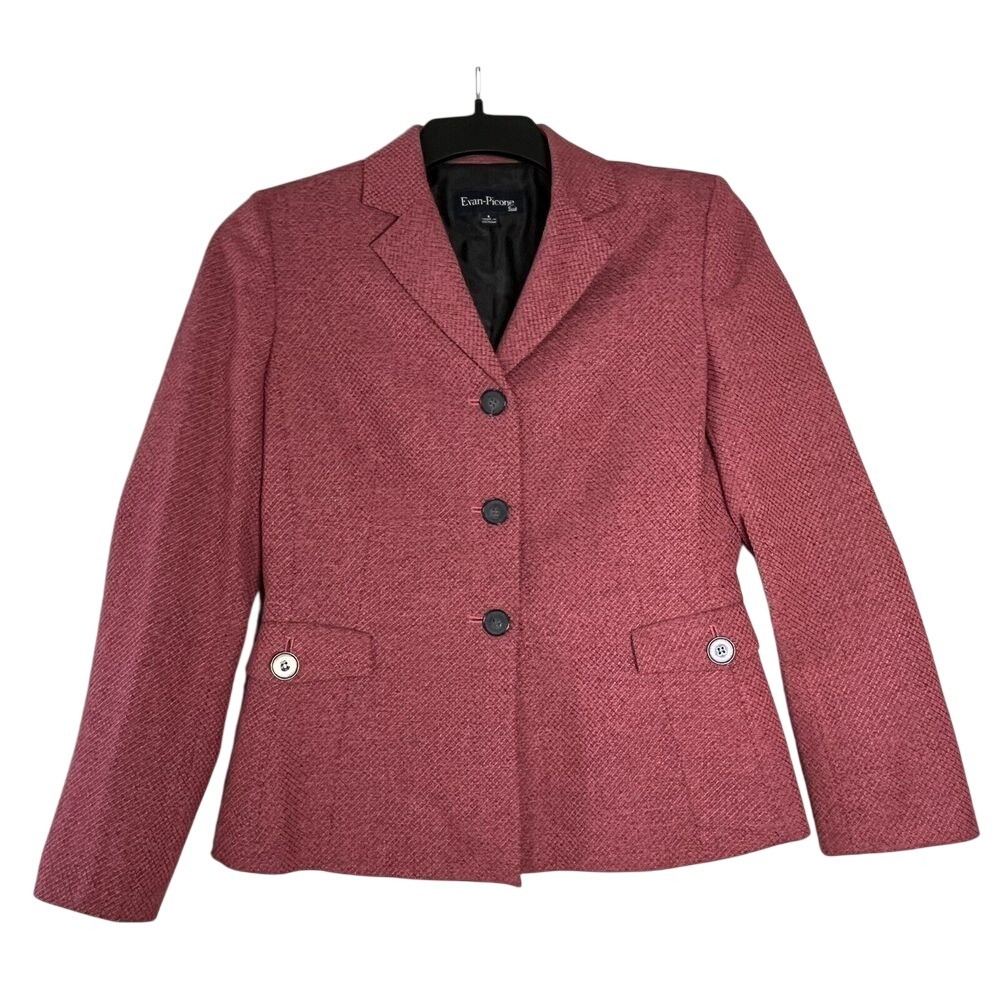 Evan Picone  Fully Lined Button Down Blazer Long Sleeve ‎ Women's Size 6 Pink
